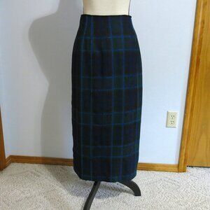 Pendleton, wrap midi pencil skirt, green & navy, size 6, lined, all season wool